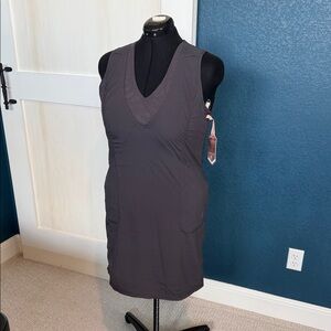 V-Neck Sleeveless Active Dress in Charcoal